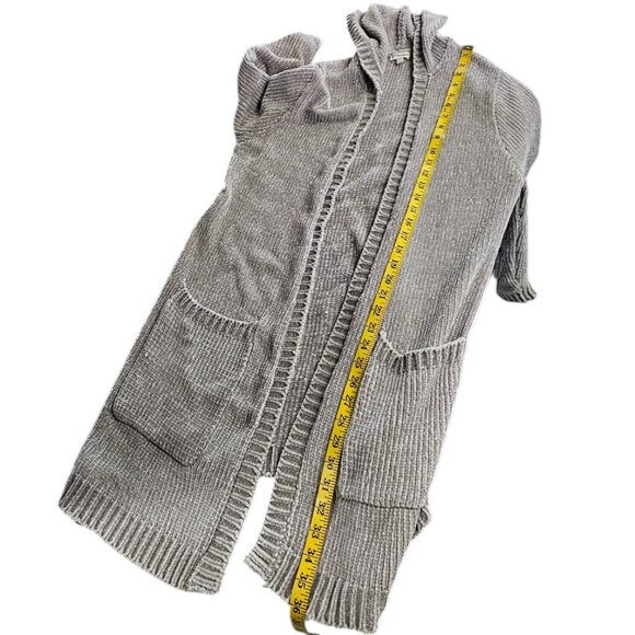 P.J. Salvage Womens Chenille Longline Open Front Cardigan, Grey, Soft, Hood, M - Picture 7 of 7